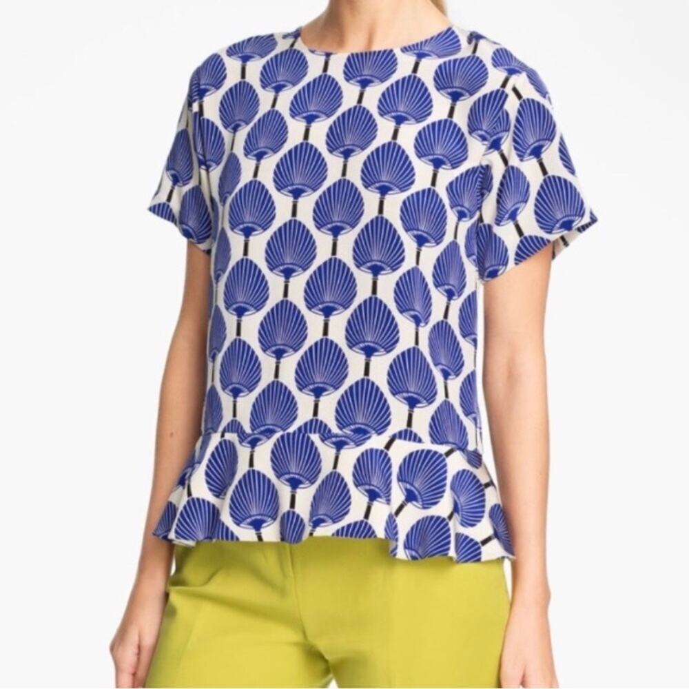 Kate Spade x Florence Broadhurst 100% silk fan print blouse top peplum Artwear 8